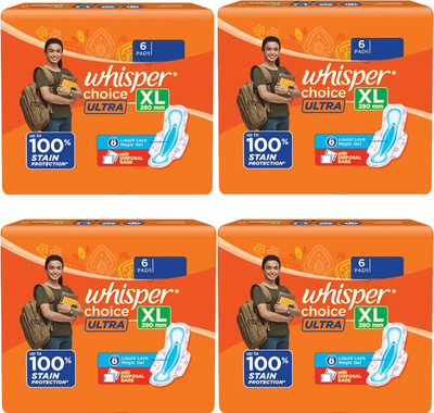 Whisper Choice Ultra XL280mm@6+6+6+6 Sanitary Pad(Pack of 4)