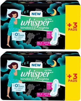 Whisper NEW ULTRA bindazzZ nights XL Plus 317 mm - (27+3)*2 Sanitary Pad(Pack of 60)