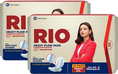 Rio Heavy Flow XXL 20 Pieces with 350mm coverage,Side Leak guards,PCOD and Menopause Sanitary Pad(Pack of 2)