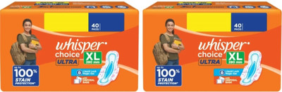Whisper Choice ultra Sanitary Pads Pack of 40+40 (XL) Sanitary Pad(Pack of 2)