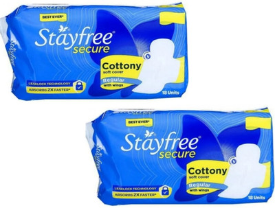 STAYFREE secure cottony soft cover regular with Wings 18×2 Units Sanitary Pad(Pack of 2)