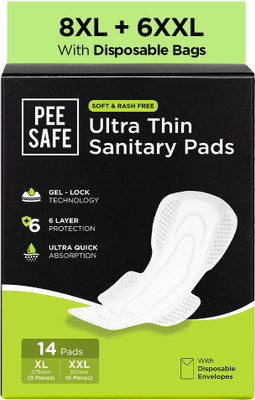 Pee Safe Ultra Thin Sanitary Pads For Women (8 XL + 6 XXL) Dual Wings Rash Free Periods Sanitary Pad(Pack of 14)