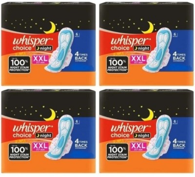 Whisper Choice Night XXL 317mm 6+6+6+6 (Pack of 4) Sanitary Pad(Pack of 4)