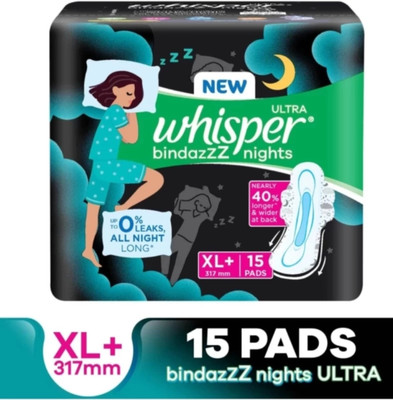 Whisper Bindazzz Nights , XL+ 15 Black ( Pack of 1 ) Sanitary Pad