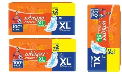Whisper Choice XL – 18+18+18 Counts Napkins Sanitary Pads Sanitary Pad Sanitary Pad  (Pack of 3)
