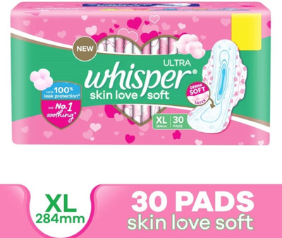 Whisper Ultra Skinlove Soft XL Thin Pads For Women, no irritation sanitary pads Sanitary Pad(Pack of 30)