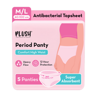 PLUSH Comfort High Waist Disposable Period Panty, Rash Free,M/L Size (60-100 cm) Sanitary Pad(Pack of 5)