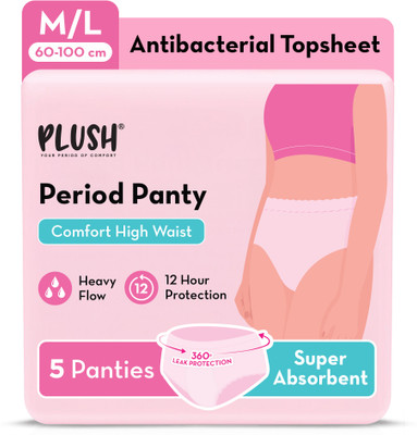 PLUSH Comfort High Waist Disposable Period Panty, Rash Free,M/L Size (60-100 cm) Sanitary Pad(Pack of 5)