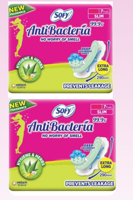 SOFY Anti Bacteria Extra Long XL - 7+7 Counts ( Pack Of 2 ) Sanitary Pad(Pack of 2)