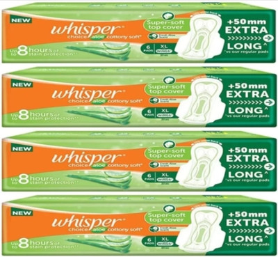 Whisper Choice Aloevera Cottony Soft 6+6+6+6 Pads Sanitary Pad(Pack of 4)