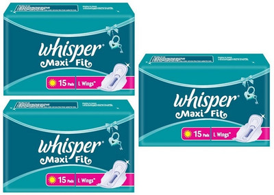 Whisper Maxi Fit 280mm L + Wings - 15x3 Pcs Sanitary Pad(Pack of 3)