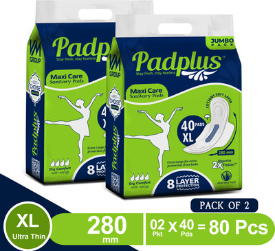 Padplus XL(280mm) - Maxi Care Jumbo Saver Pack Sanitary Pad(Pack of 80)
