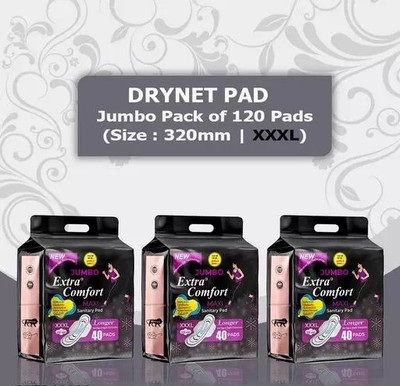 jumbo extra comfort Drynet Sanitary Pads 3XL Pack-3 (120 each packet, 320mm) Extra Comfort Sanitary Pad(Pack of 3)