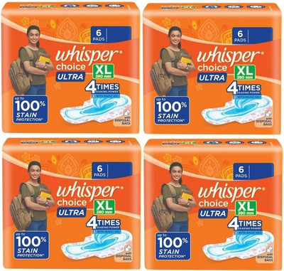 Whisper Choice Ultra XL 280 mm - 6+6+6+6 Sanitary Pad (Pack Of 4) Sanitary Pad(Pack of 4)