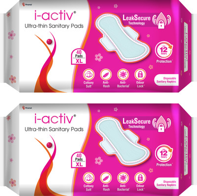 i-activ Anti-Rash Sanitary Napkins Upto 12 hrs Heavy Flow Leak protection, XL Ultra Thin Sanitary Pad(Pack of 80)