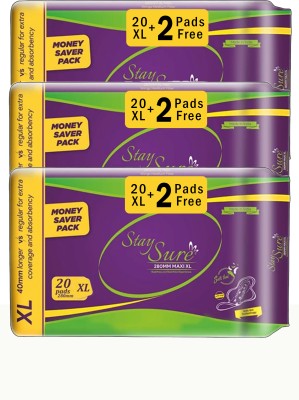 Staysure Maxi 280mm XL | Extra cottony sanitary pads pack of 20 pads + FREE 2 Sanitary Pad(Pack of 3)