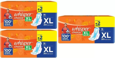 Whisper Choice Extra Large 280 mm XL-(16+2free)=18+18+18 Pads Sanitary Pad(Pack of 3)