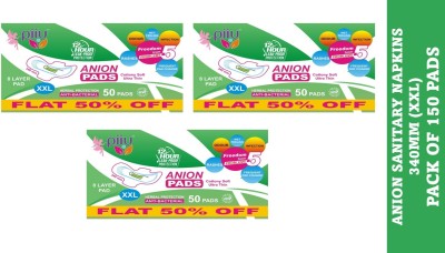 Piiu Cottony Soft Rash Free Ultra Thin Anion Sanitary Pads XXL (340mm), 50 Pads Sanitary Pad(Pack of 3)
