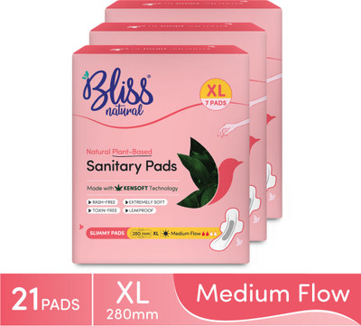 BlissNatural Organic Ultra Thin XL Size For Medium Flow | Plant-Based Sanitary Pad(Pack of 21)