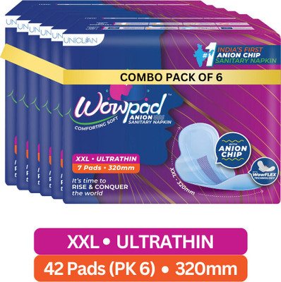Wowpad Ultra Thin with Anion Chip, Super Absorbent & Leak-Proof for Heavy Flow | XXL Sanitary Pad(Pack of 42)