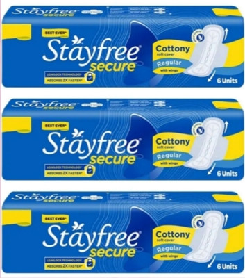 STAYFREE Secure Cottony Soft Cover Regular With Wings 6+6+6 Units Sanitary Pad(Pack of 3)