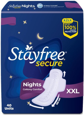 STAYFREE Secure Nights XXL | 40 Pads| Cottony Soft Sanitary Pads for Women Sanitary Pad