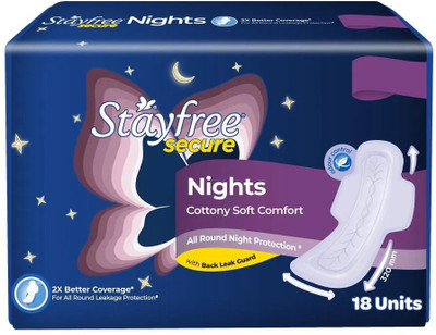 STAYFREE secure Nights Cottony Soft Comfort 320 mm XL - 18 Sanitary Pad(Pack of 18)