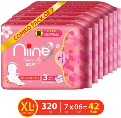 niine Naturally Soft Ultra Thin XL+ Sanitary Napkins(Pack of 7) 42 Pads Count Sanitary Pad(Pack of 42)