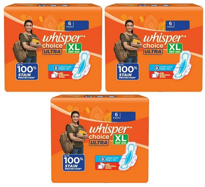 Whisper choice ULTRA XL - 6x3 Pcs Sanitary Pad(Pack of 3)