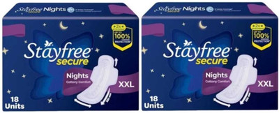 STAYFREE secure Nights Cottony Soft Comfort 320 mm XXL - 18+18 Pcs Sanitary Pad(Pack of 2)