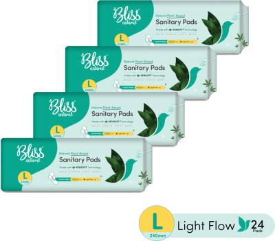 BlissNatural Organic Sanitary Pads For Women| Combo Pack | Size - L | Pack Of 24 Pads Sanitary Pad(Pack of 4)