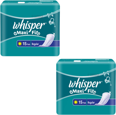 Whisper Maxi fit regular 15+15 pad pack of 2 Sanitary Pad(Pack of 2)