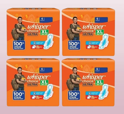 Whisper choice ultra 6x4 280mm XL with Wings Sanitary Pad(Pack of 4)