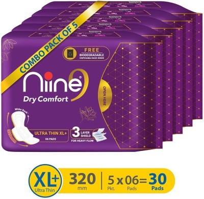 niine Dry Comfort Ultra Thin XL+ Sanitary Napkins (disposable bags inside) Sanitary Pad(Pack of 5)