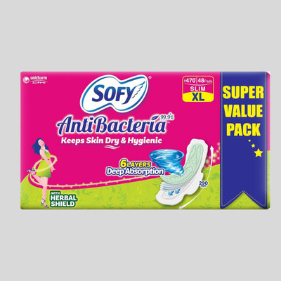 SOFY AntiBacteria XL 48 Pads | Overnight Leak Protection & Comfort Sanitary Pad(Pack of 48)