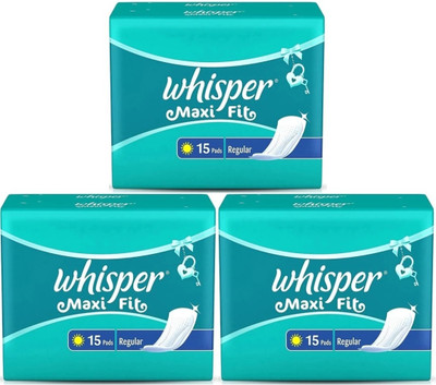 Whisper Maxi Fit Regular – 15+15+15 Pad Sanitary Pad (Pack of 3)