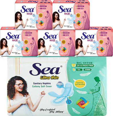 Sea 30 XXL + 30 XL Maxi Anti Bacterial, Rashes Free Cottony Premium Quality Soft Sanitary Pad(Pack of 60)