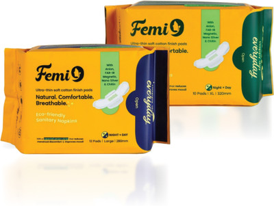 Femi9 Ultra Soft Cotton Pads(280mm & 320mm)|Odour control|Rashes free Sanitary Pad(Pack of 2)