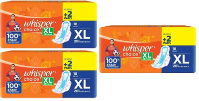 Whisper CHOICE XL 280 mm - 18+18+18 Pads Sanitary Pad(Pack of 54)