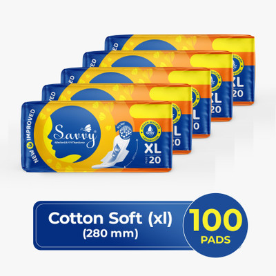 Savvy Maxi XL (280mm)For Heavy Flow|Leaklock Protection|Wider Wings & Back- Combo of 5 Sanitary Pad(Pack of 100)