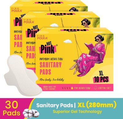 PINQ POLKA Hot Pink Ultra Thin Sanitary Pads XL - 280 mm | 30 Pads | Rashfree Cotton Feel Sanitary Pad(Pack of 30)