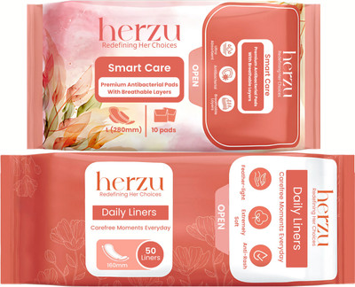herzu Ultra Safe | 50 Light Discharge + 10 Normal Flow Sanitary Pad(Pack of 2)