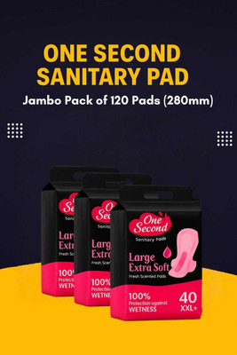 purepanda Women's Sanitary Pads XXL Day & Night Protection 280mm Pad Size with Wings 120PC Sanitary Pad(Pack of 3)
