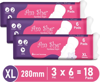 Am She Combo Of 3 XL Size Dry Net Spotless Night Women/Ladies Sanitary Pad(Pack of 18)