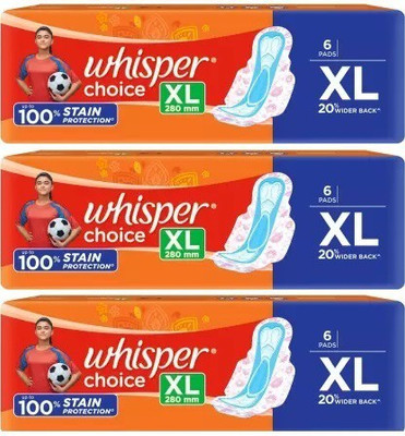 Whisper CHOICE XL 280 mm - 6+6+6 Pads Sanitary Pad(Pack of 18)