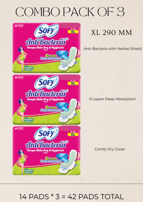 SOFY Antibacteria XL 290 mm – Combo Pack of 3 (14 Pads Each) – Total 42 Pads Sanitary Pad(Pack of 42)