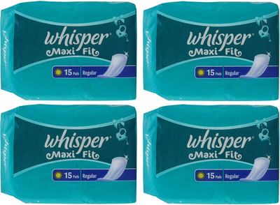 Whisper Maxi Fit Regular Wings, 15x4 Napkins Sanitary Pad(Pack of 4)