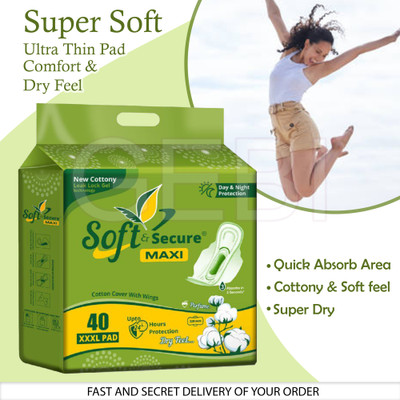 Soft & Secure Trendy Pads For Rashes & Ithing Free Skin Friendly Made For Day-night Protection Sanitary Pad (Pack Of 40) For Rs. 225 @ 44% off