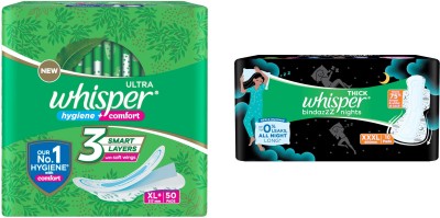 Whisper Bindazzz Night Sanitary (XL+ 30Pads) (Pack of 2) Sanitary