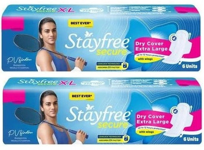 STAYFREE secure Dry Cover Extra Large XL 274 mm - 6x2 Pcs Sanitary Pad(Pack of 2)